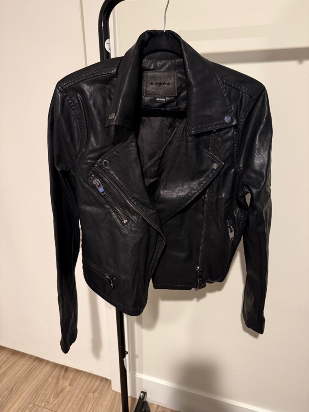 Black Faux Leather Moto Jacket - Women